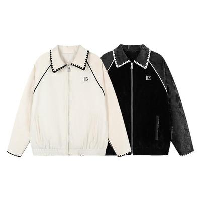 ics丨iconslab贝壳绣丝绒夹克情侣春新款撞色嵌条翻领宽松外套