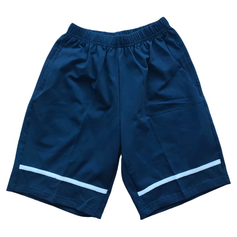 定制中小学生校服短裤藏青色脚口白条纹宽松直筒运动休闲短裤