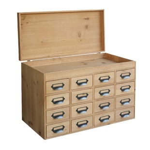 叁杉家居儿童书桌复古收纳柜木质翻盖16抽画笔文具整理桌面收纳盒