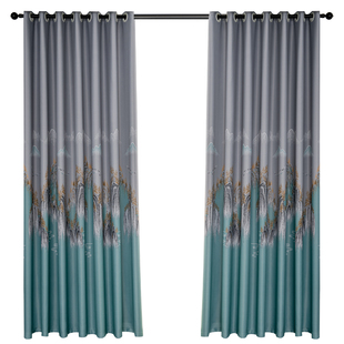 新中式水墨画客厅窗帘布卧室遮光帘加厚定制涤纶印花成品挂钩帘布