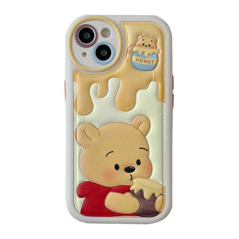 可爱网红卡通小熊适用苹果14手机壳皮质iPhone16ProMax新款12防摔15pro硅胶13女款14pro情侣超萌小众全包软17