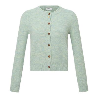 SEGI原创设计早秋新款羊毛混纺纽扣小花杂绿色针织开衫女毛衣外套