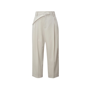 LESS春秋绵羊毛裤子女休闲简约宽松直筒八分西装裤2N7E12710