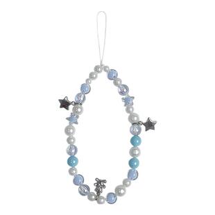 diy手机挂绳蓝色系镀银手机链小熊星星蓝色心情手机壳挂绳小众清新手工原创制品相机ccd挂饰串珠挂件女生