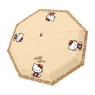 三丽鸥正版KT猫雨伞晴雨两用三折折叠黑胶防晒女生高颜值豹纹靴子