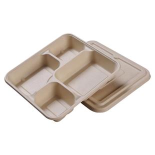 一次性打包盒三格四格五格饭盒外卖分多格餐盒环保可降解纸浆餐盘