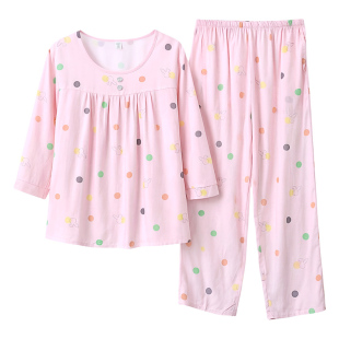 睡衣女夏棉绸年轻甜美七分袖薄款家居服初高中学生绵绸空调服套装