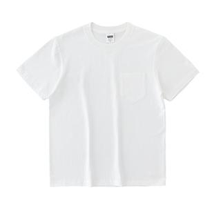 美式日系复古270重磅柔软纯棉余文乐同款纯色百搭口袋T恤衫男女款