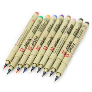 日本樱花BRUSH软头勾线笔针管笔美术专用彩色秀丽笔软笔阴影手绘毛笔式绘画笔软笔毛笔头大楷笔酷马面积涂色