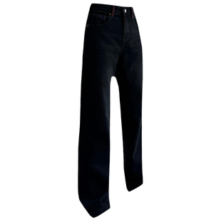 2025秋冬Jeans阿凡牛A3718抓毛薄绒窄版宽松显瘦女牛仔直筒阔腿裤