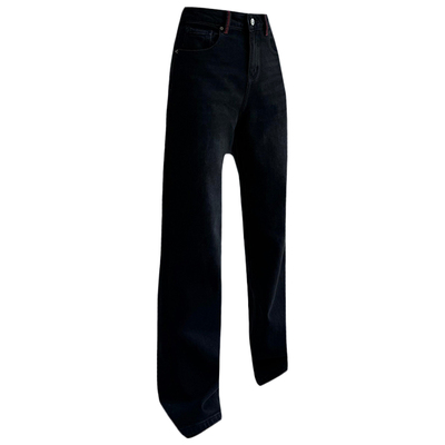 秋冬底抓毛薄绒女牛仔直筒阔腿裤