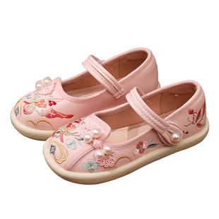 汉服鞋子女童2026春秋新款古风软底绣花鞋古装新中式国风儿童皮鞋