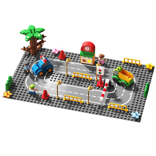 积木底板大颗粒积木地板通用配件桌面底汽车弯道场景直道公路底板