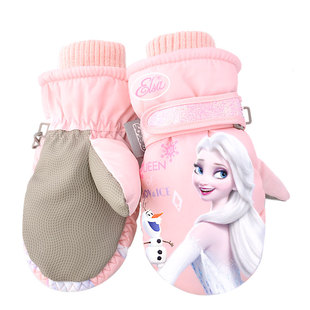 迪士尼儿童滑雪手套女童包指冬季保暖防水加厚加绒小童幼儿园玩雪