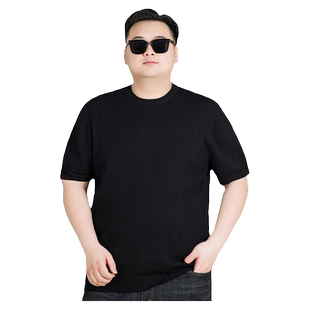 大码短袖针织衫男款秋冬季圆领上衣胖子加肥休闲毛线衣半袖打底衫