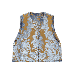 PaleBlueDot蓝点新中式马甲女秋冬高级感提花剪绒圆领H版廓形设计