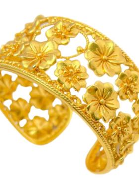 繁花似锦镀金色镂空花丝开口手镯