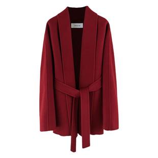 CHIIYEAR池也 复古红色双面羊绒大衣女短款2025秋季新款羊毛外套