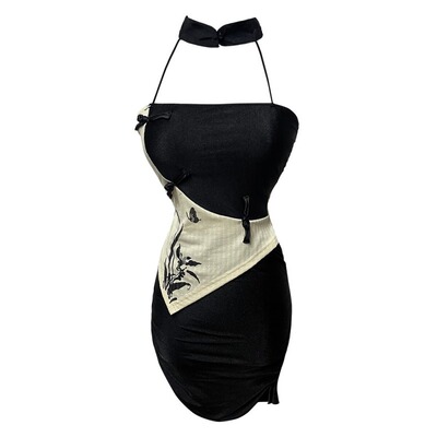 辣妹性感挂脖抹胸连衣裙女包臀裙