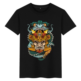 日本武士日系潮牌短袖和风浮世绘T恤夏宽松男纯棉圆领潮上衣服潮