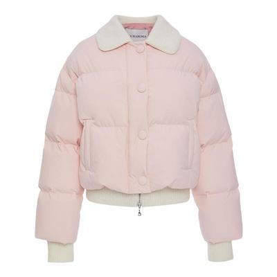 ROCHAROMA粉色针织拼接鹅绒服