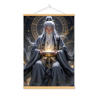 中式鸿钧老祖鸿钧道人画像农村中堂道场装饰供奉挂墙实木挂轴挂画