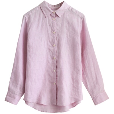 直筒通勤长袖亚麻衬衫简约纯色