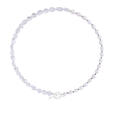 硬糖天然水晶珍珠拼接项链OT扣