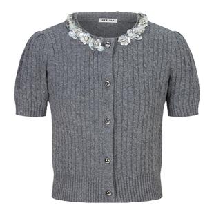 HERLIAN 秋冬女领口珠片羊毛泡泡袖针织衫女