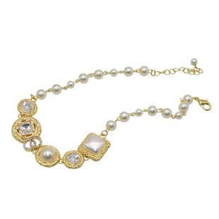 复古小香风珍珠镶钻短款项链潮金属几何拼接时髦choker颈链毛衣链