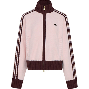Adidas/阿迪达斯正品三叶草女士针织复古宽松三条纹外套KV8867