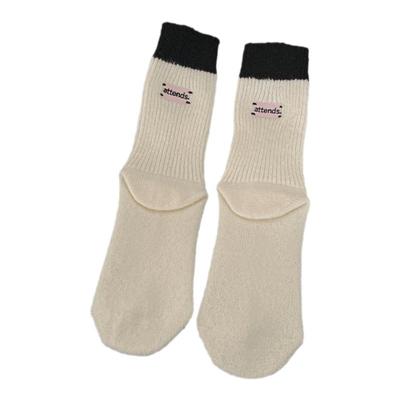 蚂蚁哥的袜子拼接撞色刺绣中筒袜