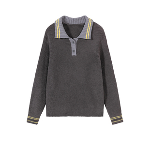 AR半边绒polo领家居服长袖t恤女款秋冬保暖可外穿休闲针织衫上衣