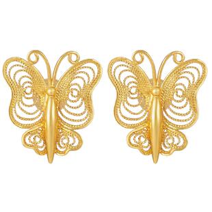 镂空蝴蝶银鎏金耳钉非遗花丝镂空新中式国风福叠耳饰纯银耳环耳坠