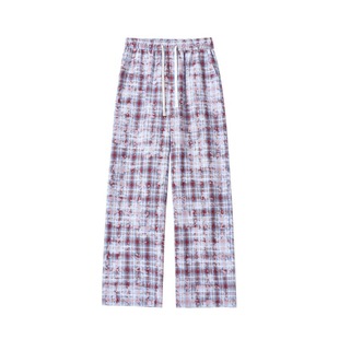 美式红色格子裤男街头时尚潮流复古休闲裤日常通勤宽松直筒长裤子