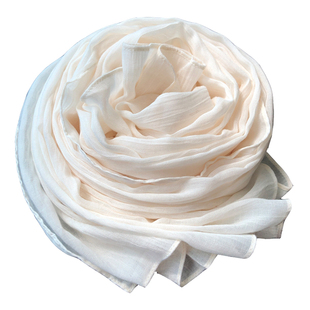 围巾女棉麻春秋季韩版长款百搭纯色薄款披肩夏季防晒亚麻丝巾米色