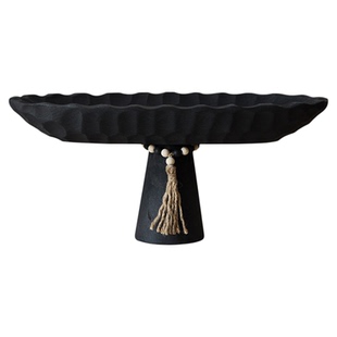 如是/侘寂风复古果盘民宿酒店客厅高级装饰品摆件实木做旧高足盘