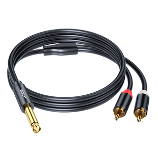 绿众6.5转双莲花一分二2rca音频转接线吉他大二芯功放声卡调音台音响音箱插头连接线大三芯6.35mm转av转换器