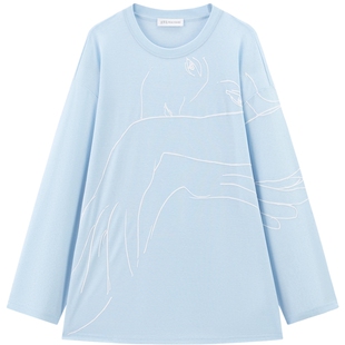 商场同款太平鸟艾尔米塔什博物馆联名莱赛尔混纺长袖T恤A1CPG2172