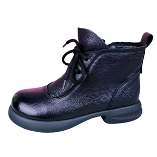 头层牛皮马丁靴女单靴2025年秋冬新款羊毛短靴真皮平跟软底妈妈鞋