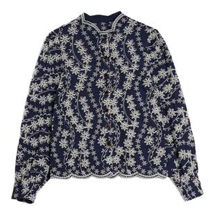 利达NEW DADADA【旧时光蕾丝】藏青色刺绣衬衫女长袖开衫设计上衣