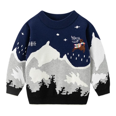 男童毛衣针织双层刺绣加厚秋冬