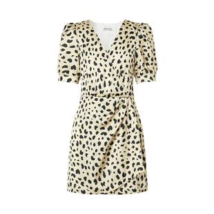 MOISSAC摩萨克/ 秋季法式V领短款俏皮豹纹波点连衣裙