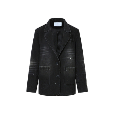 JAC FLEURANT秋冬新品黑色水洗烫钻牛仔西服休闲宽松女士