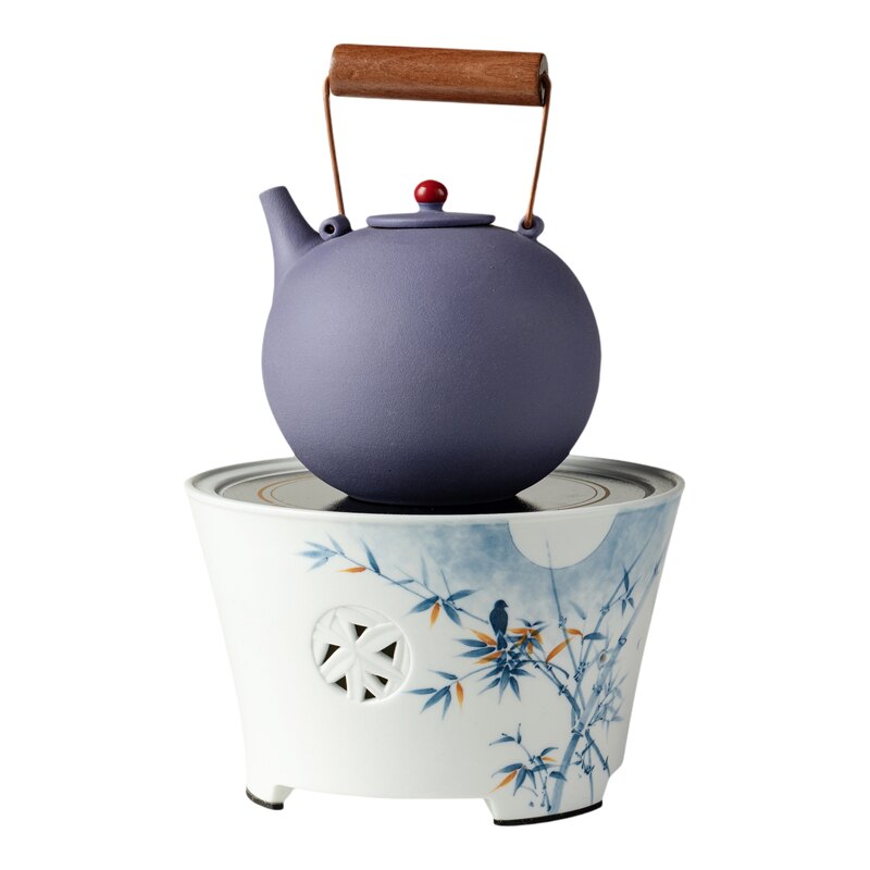 里作 手绘竹林电陶炉煮茶套装家用专用保温智能烧水壶泡茶提梁壶
