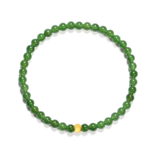 天然和田碧玉手串女士999小金豆小米珠手链菠菜绿串珠阳绿手饰品