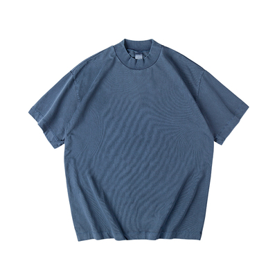 成衣染色宽松半高领做旧短袖T