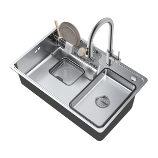 日丰集优厨房水槽大单槽 304不锈钢日式洗碗压纹台下盆家用洗菜盆