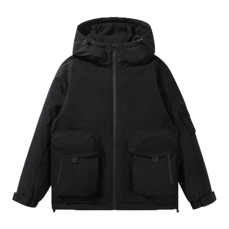 鸭鸭连帽短款工装羽绒服