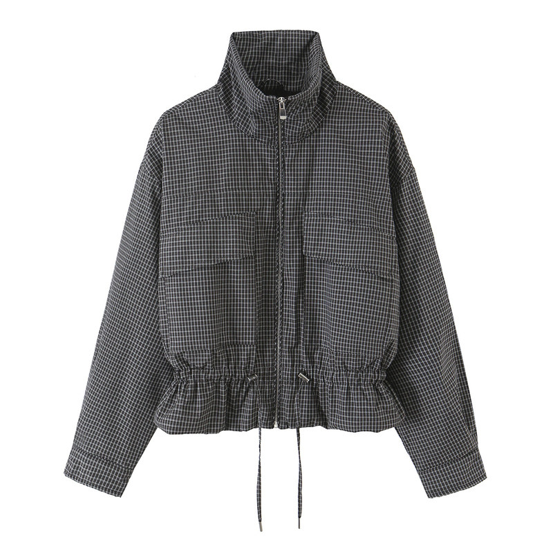 格纹立领棉服夹克外套6318267
